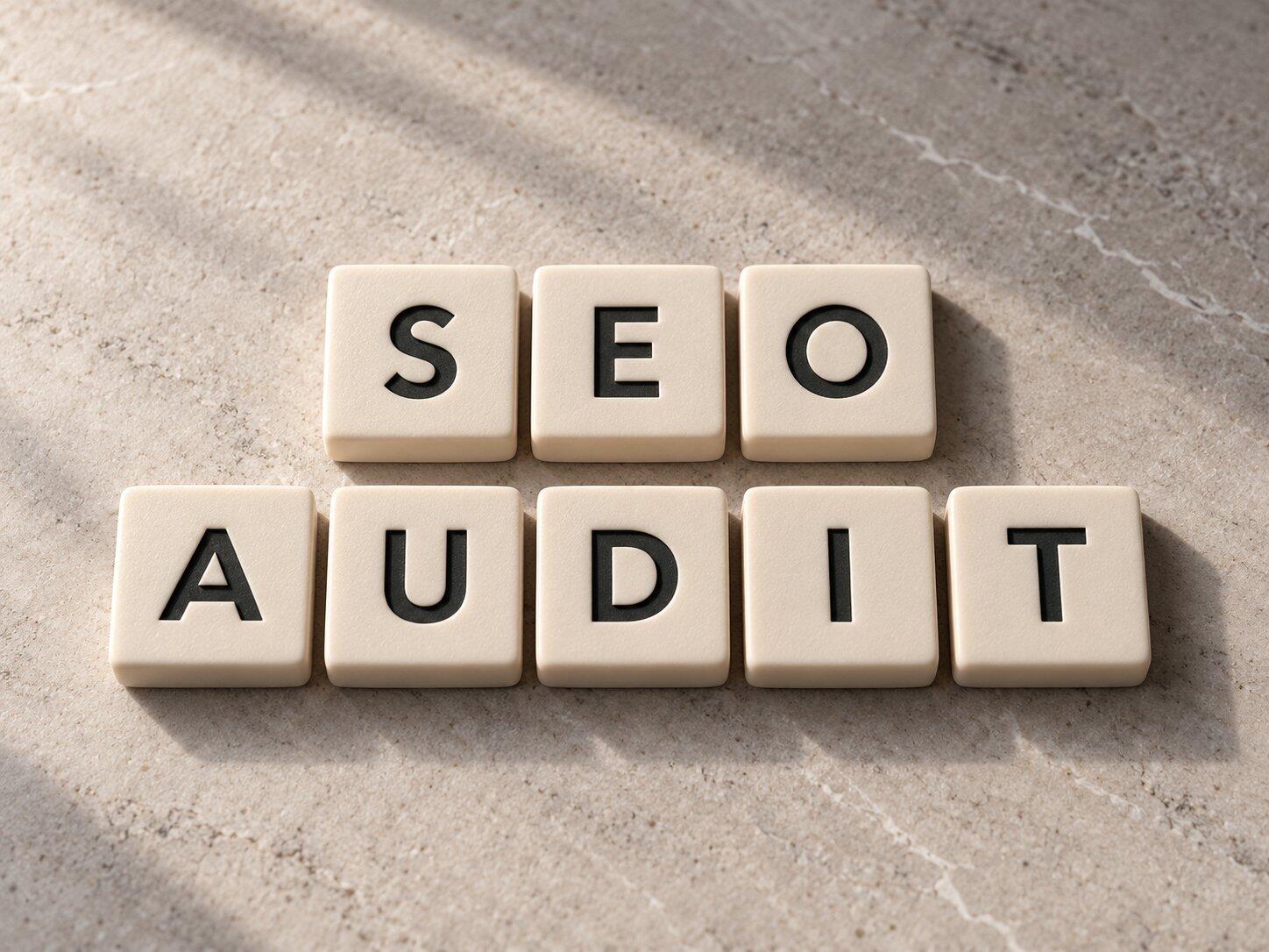 SEO audit spelled with letter tiles